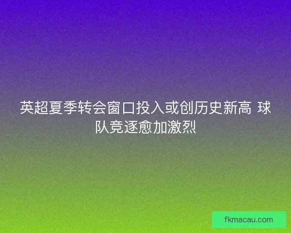 英超夏季转会窗口投入或创历史新高 球队竞逐愈加激烈